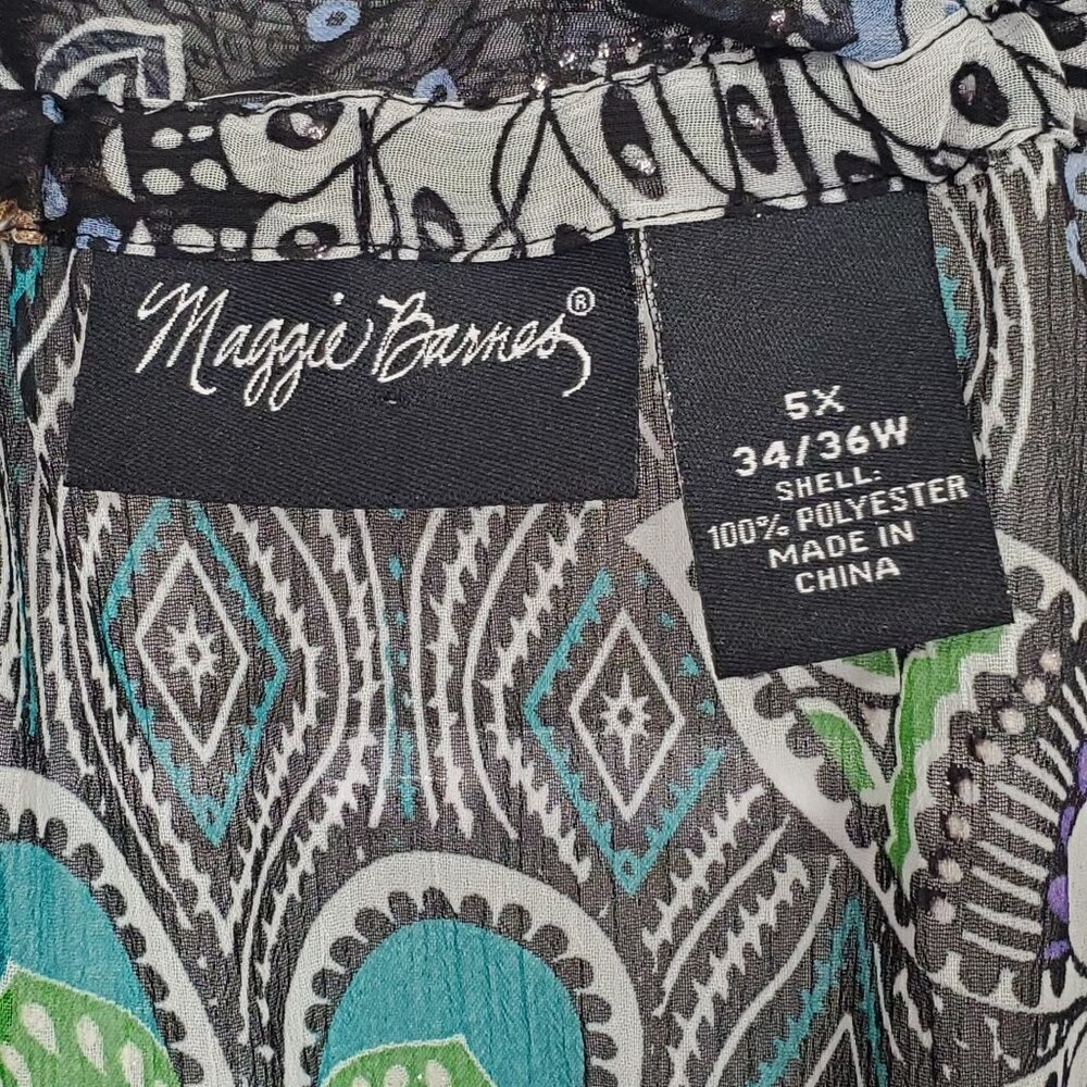Maggie Barnes Size 5X Top Boho Floral Peasant 3/4 Bell Sleeves Lightweight Sheer - Picture 7 of 16